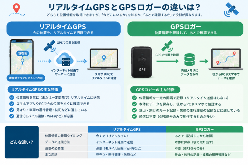 リアルタイムGPSとGPSロガーの違いは?|用途別の選び方を解説