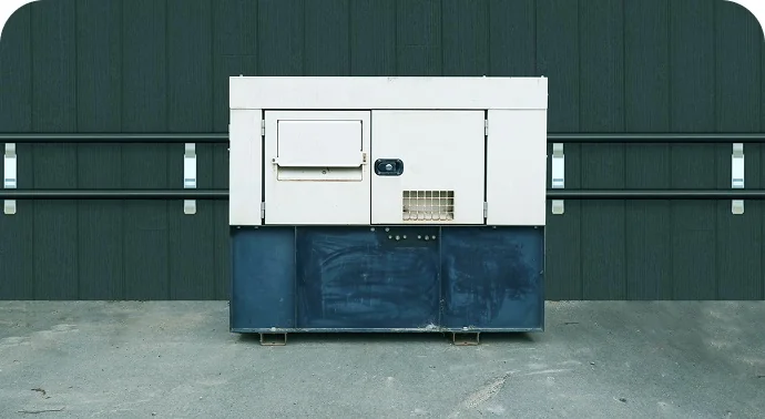 屋外に設置された白い仮設発電機